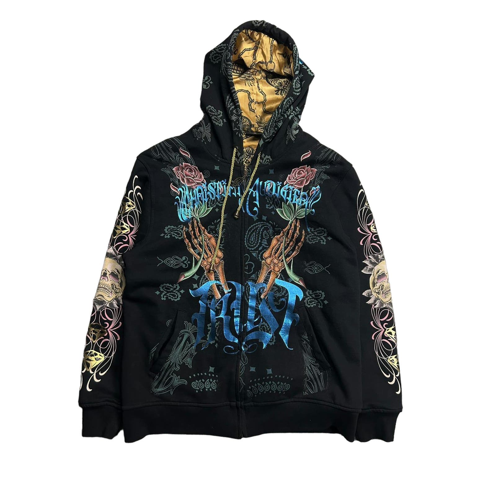 Ed Hardy Christian Audigier vintage zip hoodie black blue Refitted