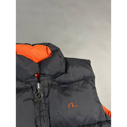 Evisu Donna vintage reversible puffer vest orange black