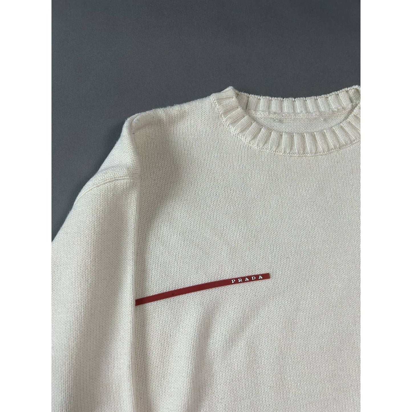 Prada sweater white big logo red tab vintage