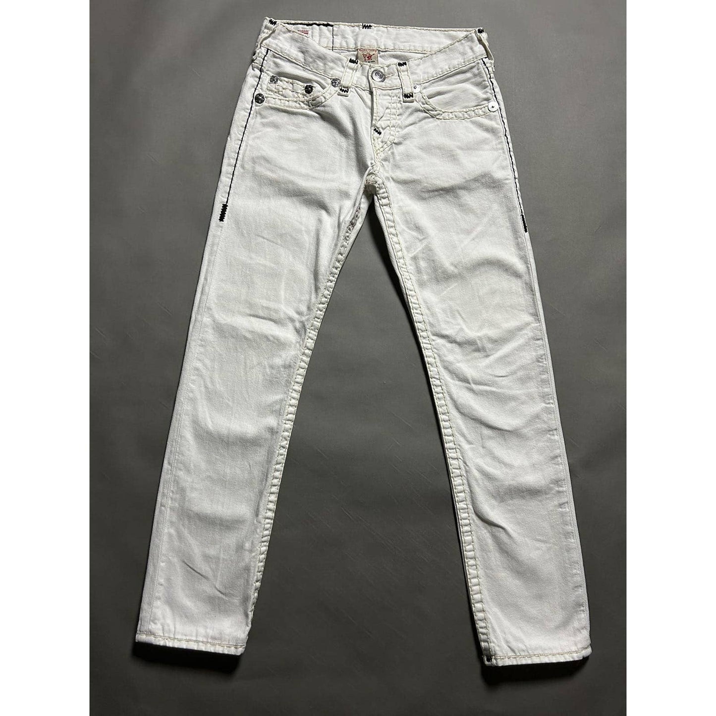 True Religion vintage white jeans denim black stitching