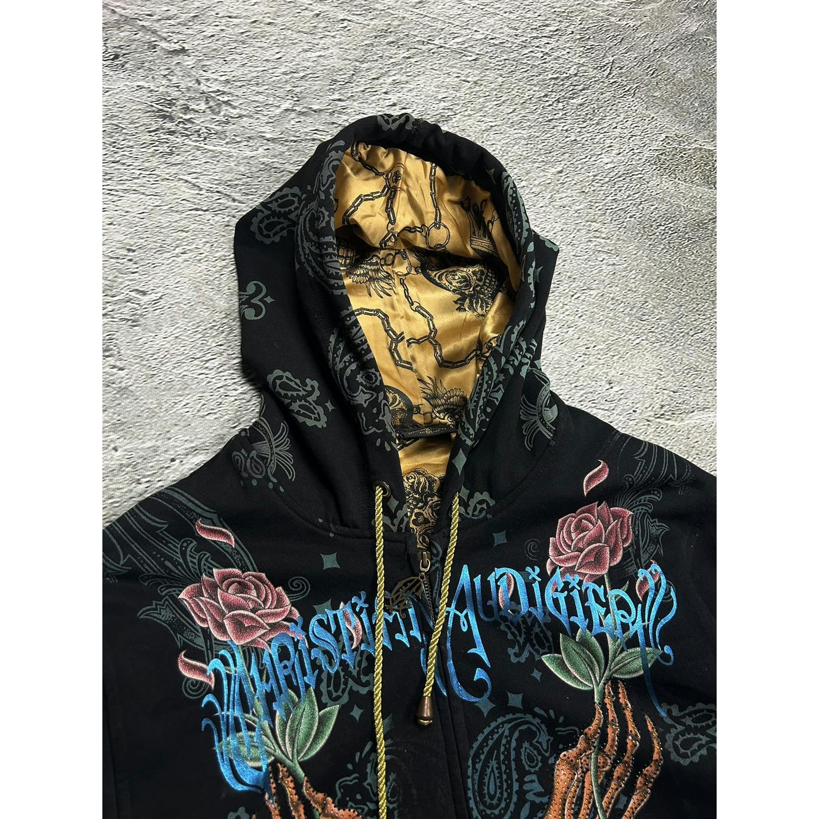 Ed Hardy Christian Audigier vintage zip hoodie black blue