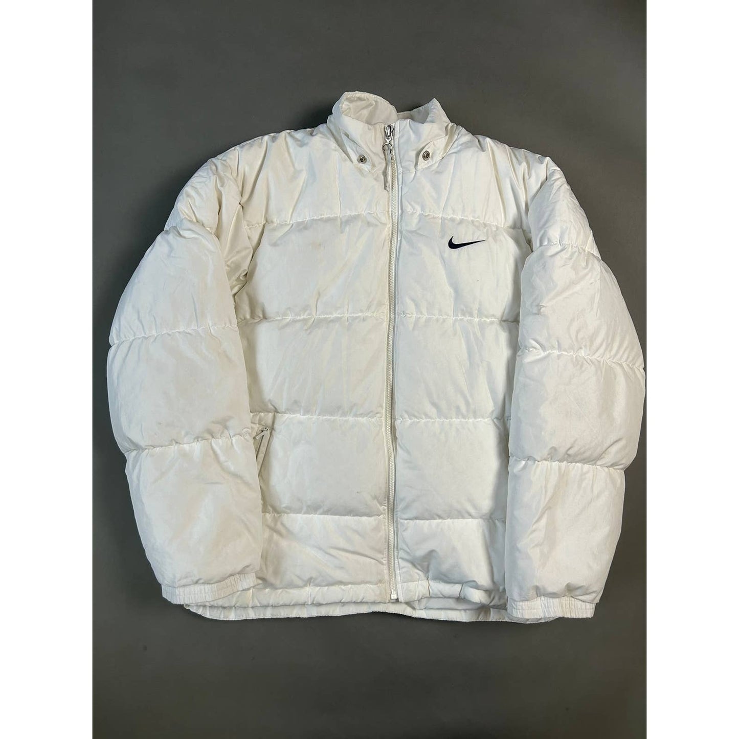 Nike vintage puffer jacket big logo white neon yellow 90s