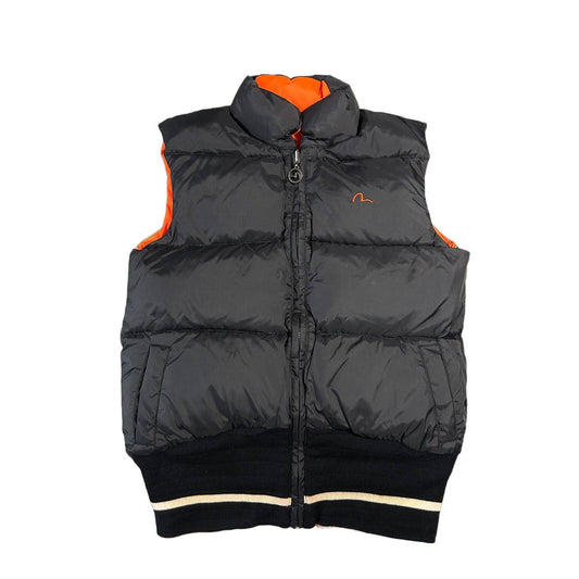Evisu Donna vintage reversible puffer vest orange black
