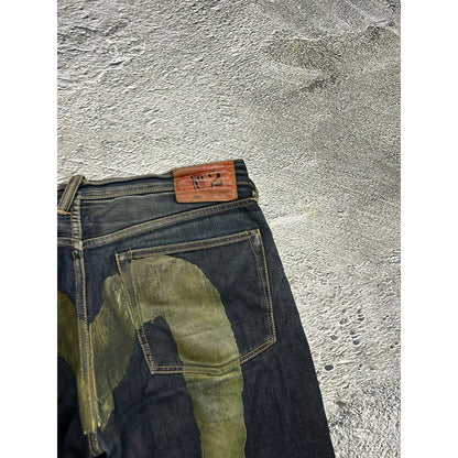 Evisu daicock big logo jeans green selvedge denim navy