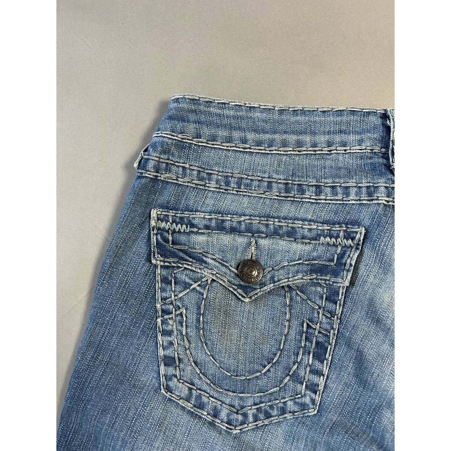 True Religion vintage blue jeans grey thick stitching