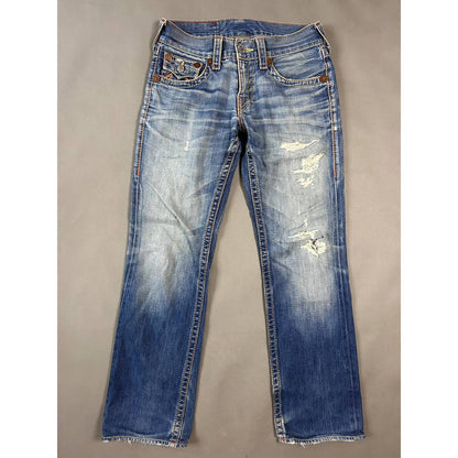 True Religion vintage blue jeans rainbow thick stitching Y2K