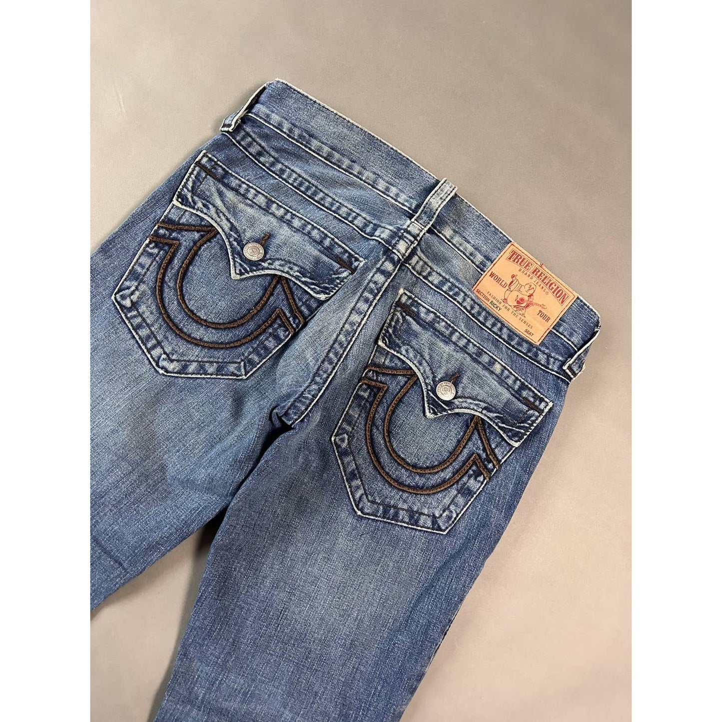 True Religion vintage blue jeans brown thick stitching