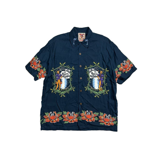 Rare Vintage Mambo Loud Hawaiian Shirt navy blue
