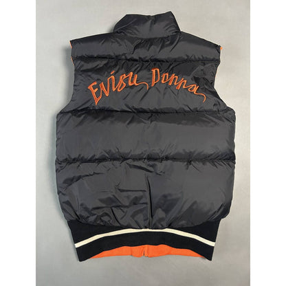 Evisu Donna vintage reversible puffer vest orange black