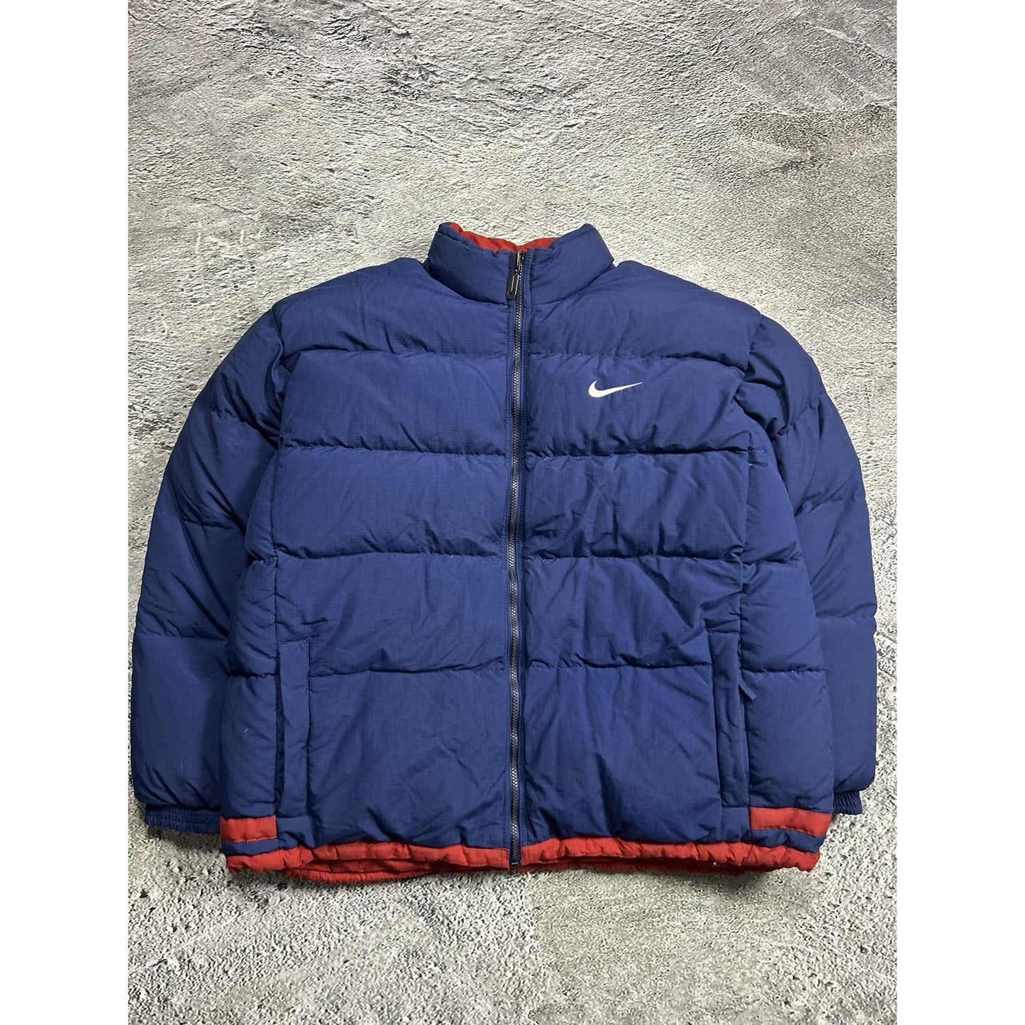 Nike navy puffer jacket big logo reversible vintage 90s red