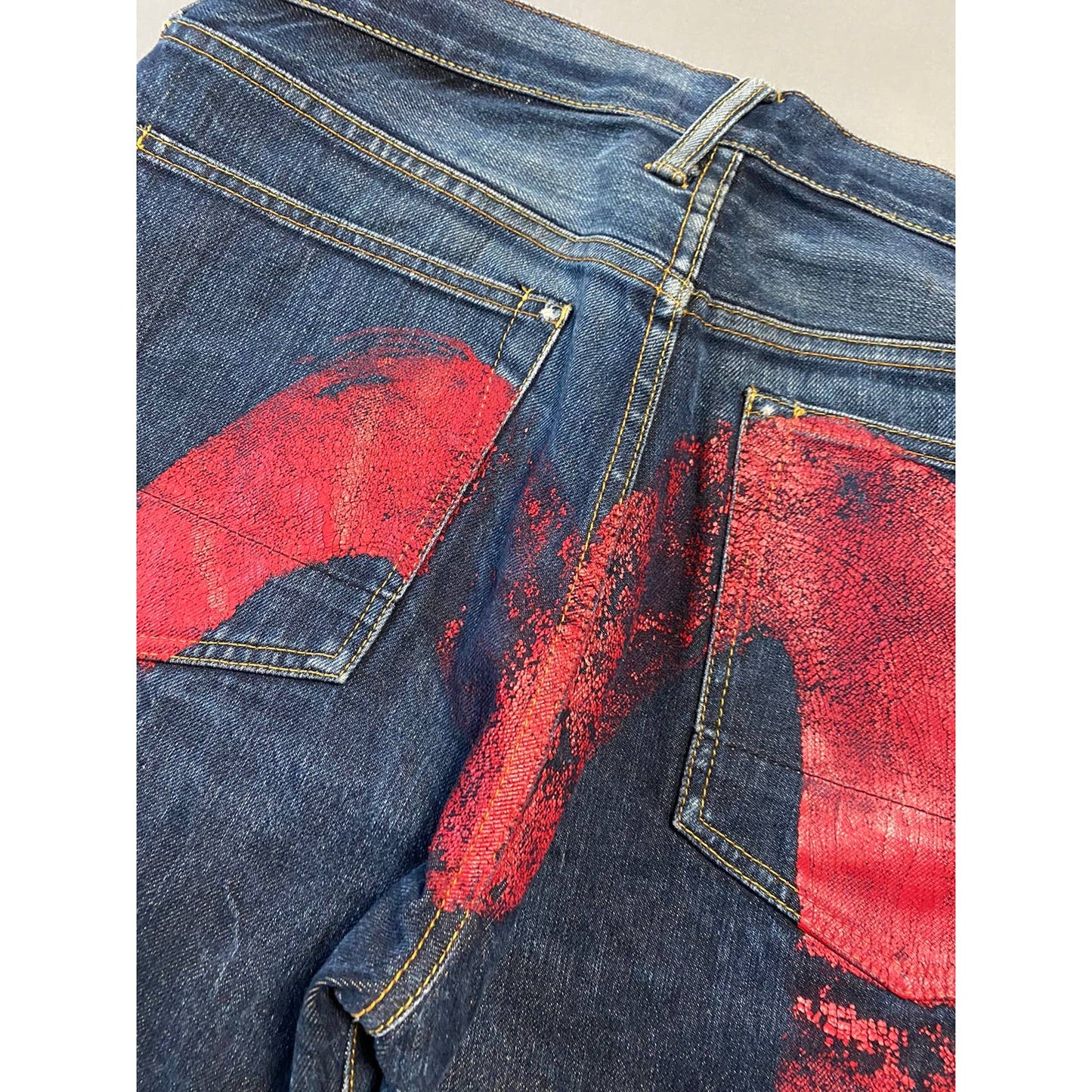 Evisu jeans red daicock big logo selvedge navy denim