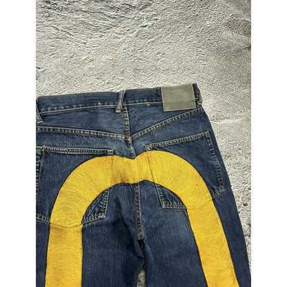 Evisu jeans daicock big logo embroidery yellow vintage denim