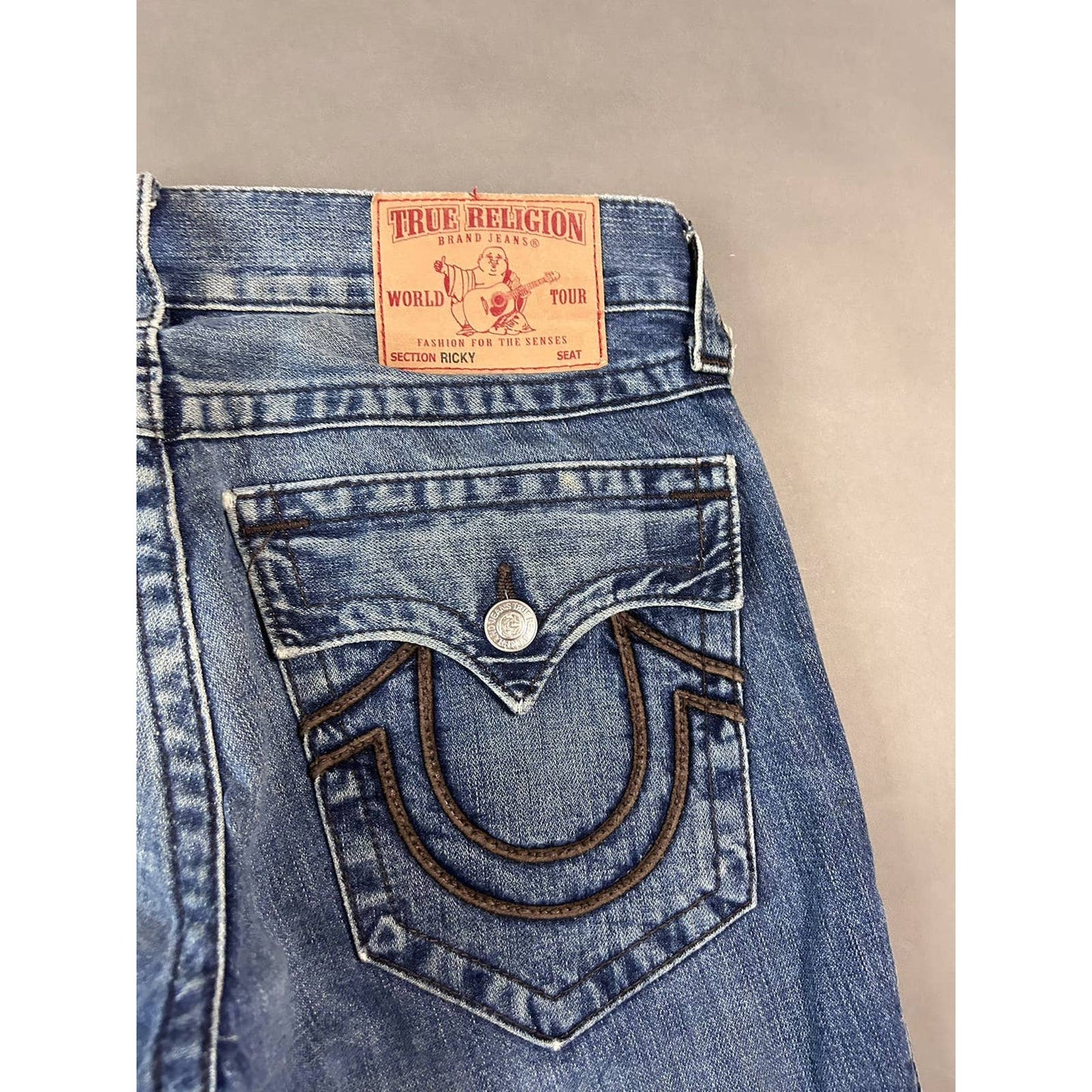 True Religion vintage blue jeans brown thick stitching