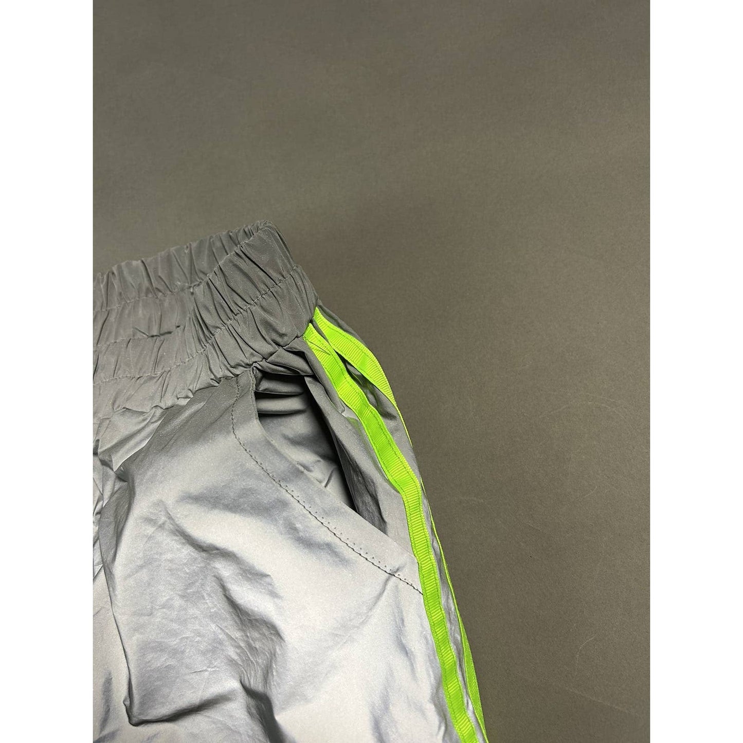 Reflective nylon track pants silver green