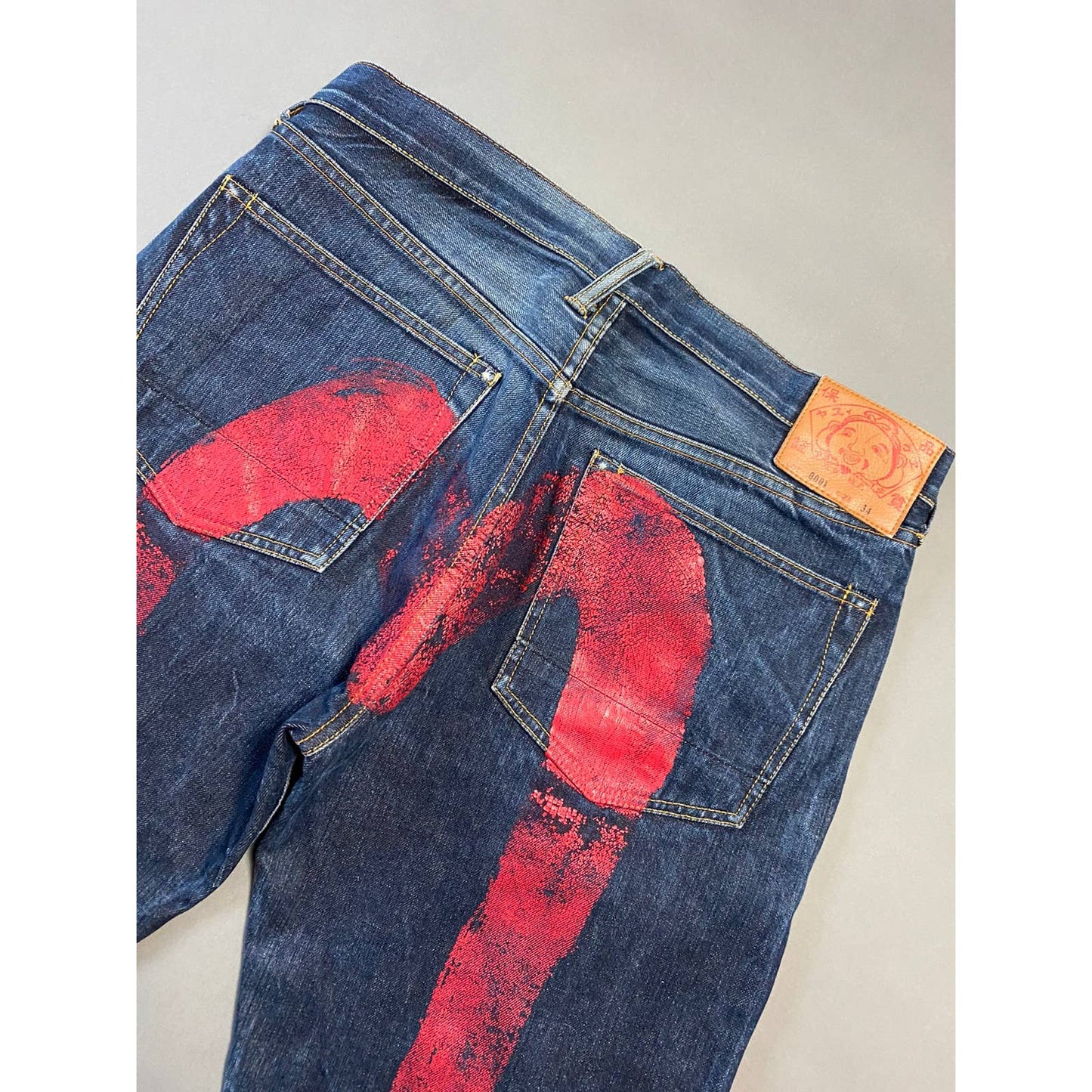 Evisu jeans red daicock big logo selvedge navy denim