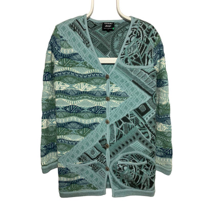 Coogi sweater cashmere cardigan blue multicolor cable knit