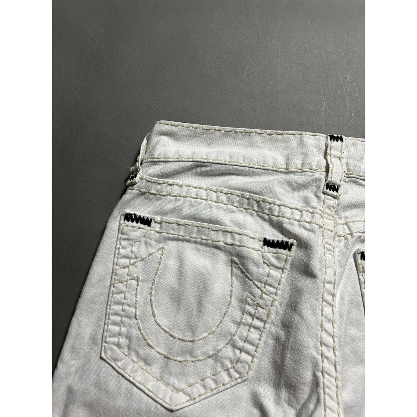 True Religion vintage white jeans denim black stitching