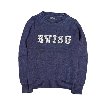 Evisu sweater big logo navy knit spell out vintage