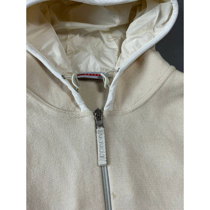Archive Prada wool zip hoodie big logo red tab cream