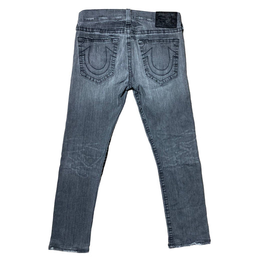 True Religion vintage grey jeans black thick stitching Y2K