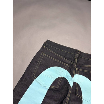 Evisu jeans vintage selvedge black baby blue daicock logo