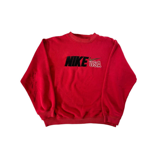 Nike USA red sweatshirt big logo swoosh 90s