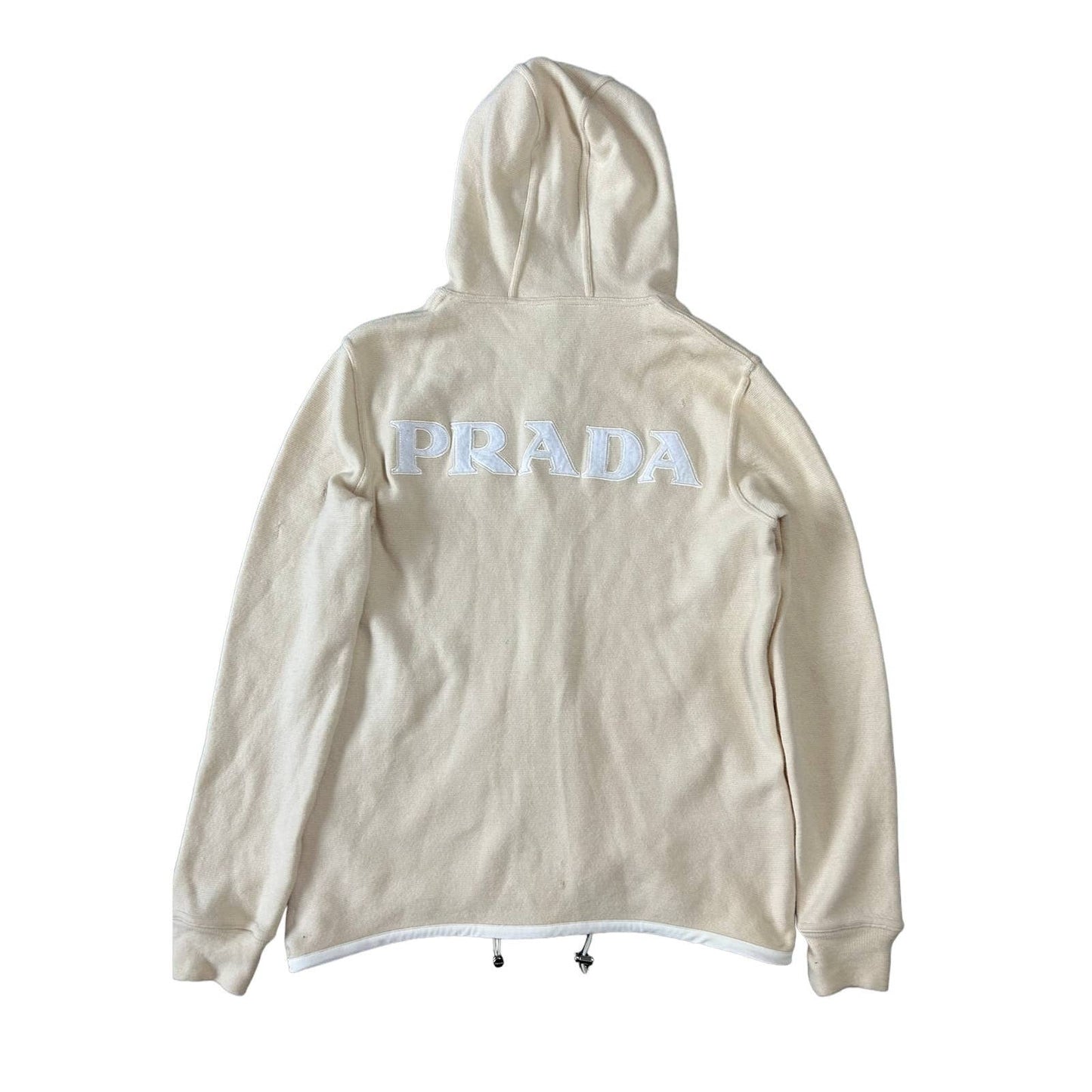 Archive Prada wool zip hoodie big logo red tab cream