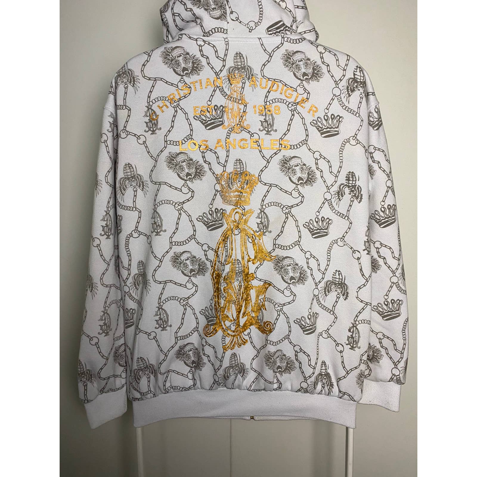 Christian Audigier vintage white hoodie reversible Y2K Refitted