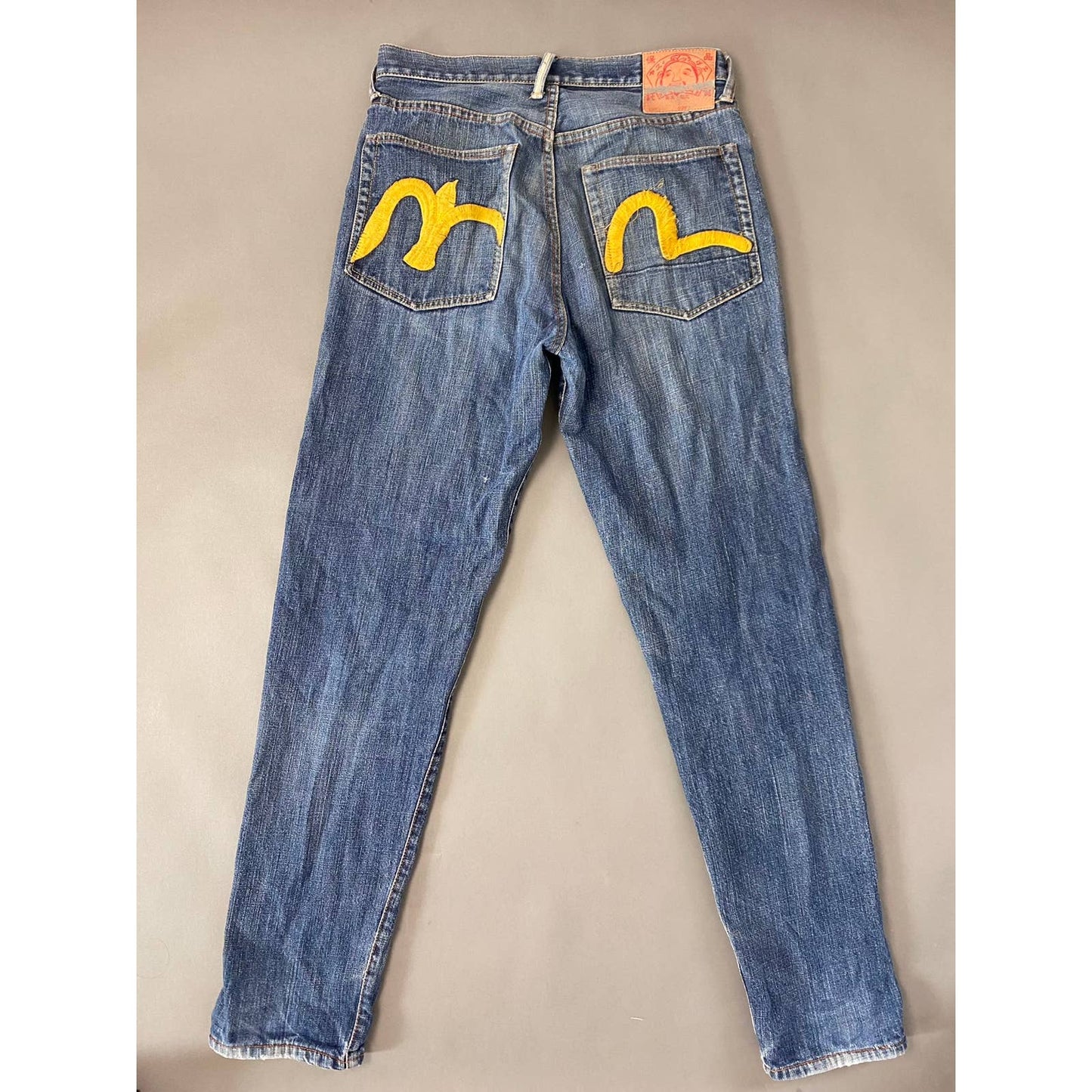 Evisu Japan vintage navy selvedge jeans yellow seagulls