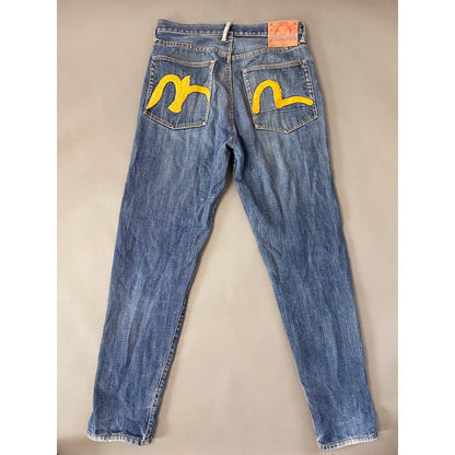 Evisu Japan vintage navy selvedge jeans yellow seagulls