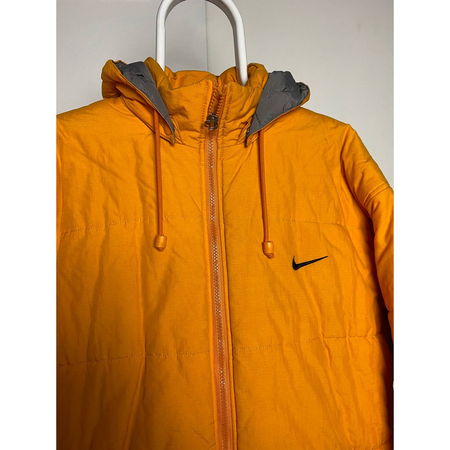 Nike vintage spellout puffer jacket orange 90s neon big logo