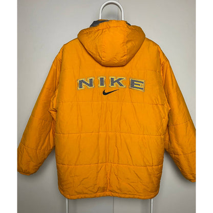 Nike vintage spellout puffer jacket orange 90s neon big logo