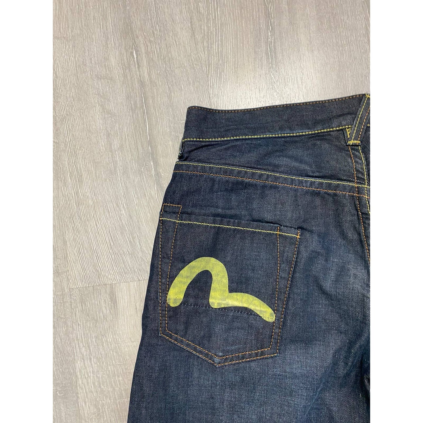 Evisu jeans EU ED vintage navy raw denim yellow seagulls