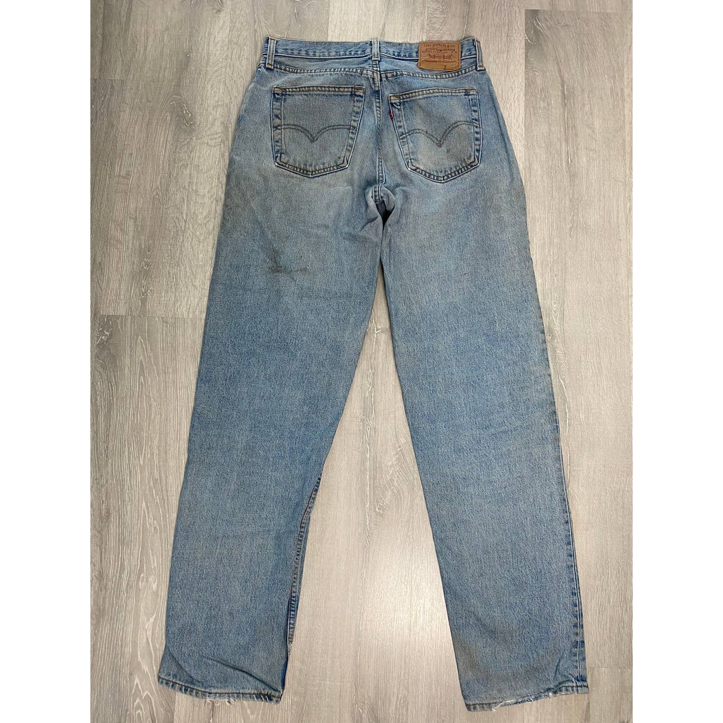 90s Levi’s 528 vintage baby blue jeans made in UK worn denim