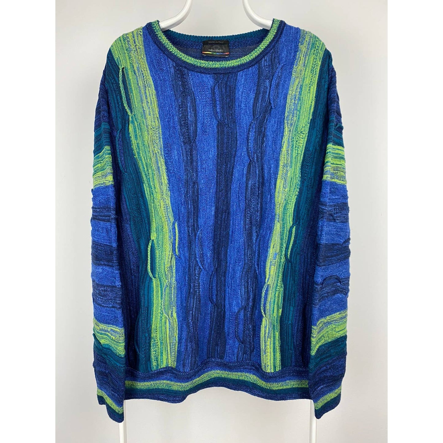 Carlo Colucci vintage blue sweater cable knit Coogi style