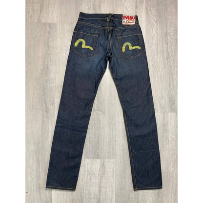 Evisu jeans EU ED vintage navy raw denim yellow seagulls