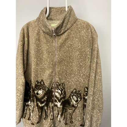Vintage full print animal fleece sweatshirt zip up wolves