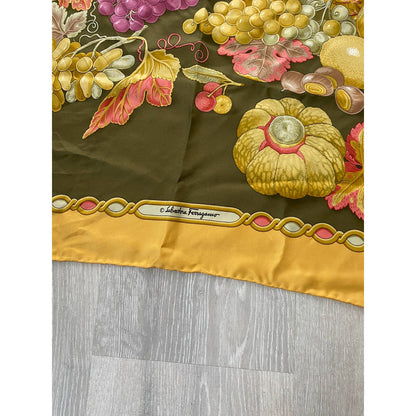 Salvatore Ferragamo silk scarf Fruit vintage yellow gold