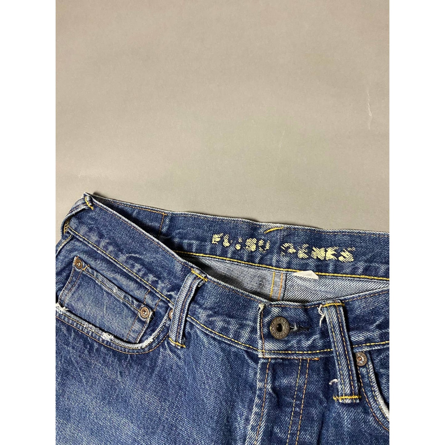 Evisu Japan vintage blue jeans raw denim navy seagulls