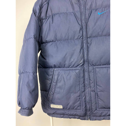 90s Nike vintage navy puffer jacket big swoosh baby blue