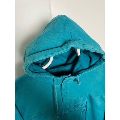 Stussy big logo hoodie quarter zip turquoise