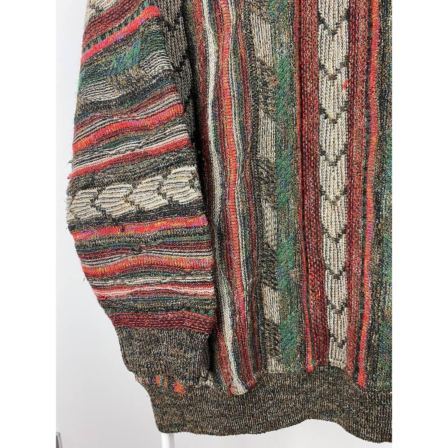 Vintage coloured cable knit sweater khaki green Coogi style