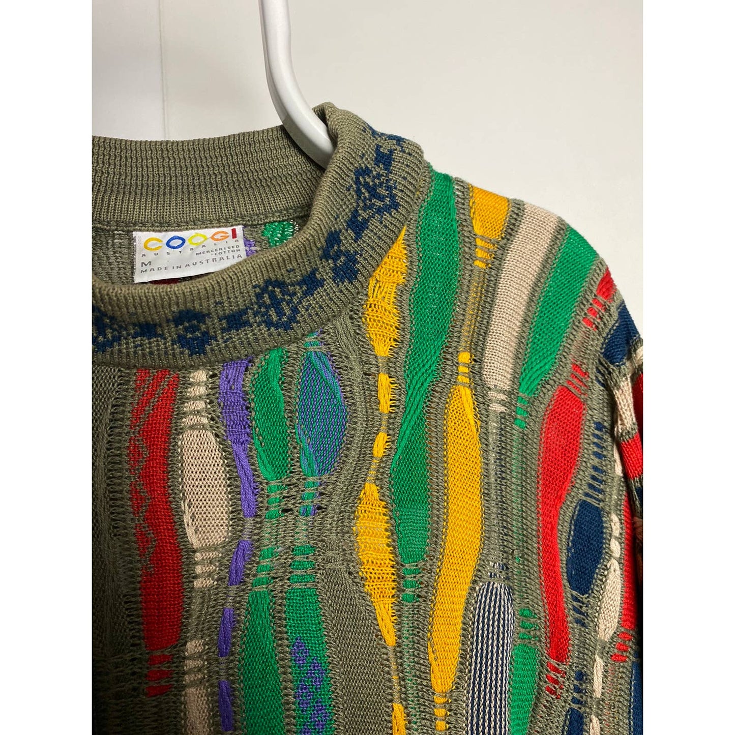 Coogi sweater vintage blue cable knit multicolor khaki green