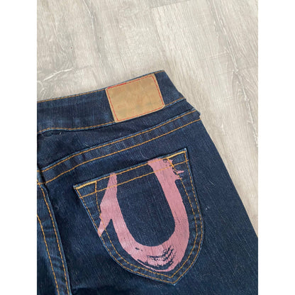 True Religion vintage navy jeans big painted logo Y2K