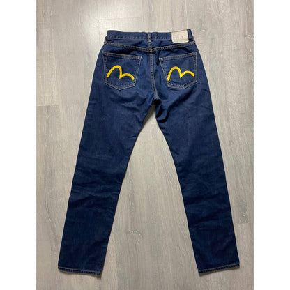 Evisu Genes Japan vintage navy jeans yellow seagulls