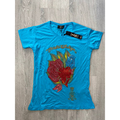 Ed Hardy Christian Audiger vintage blue t-shirt Y2K