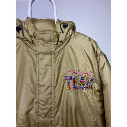 Supreme Team Puffy Jacket Gold big logo flags