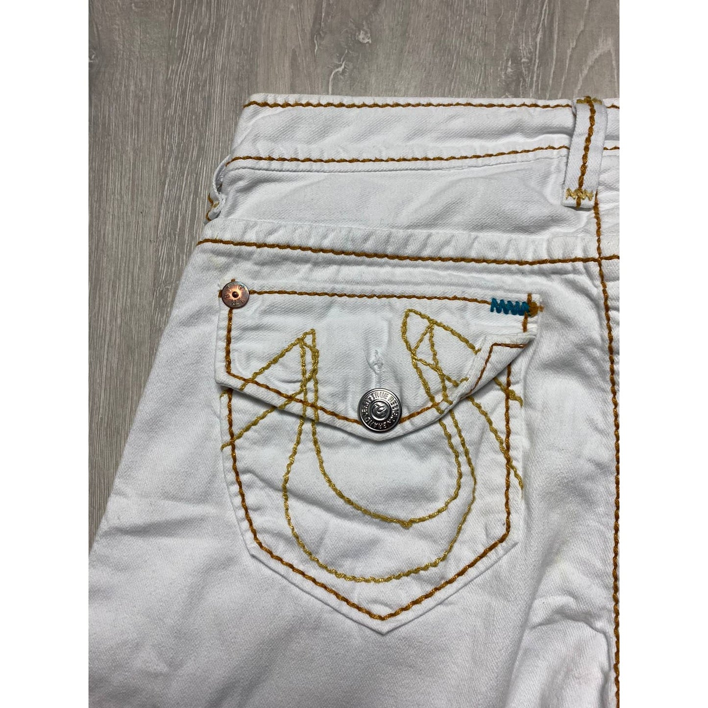 True Religion vintage white jeans Orange thick stitching Y2K