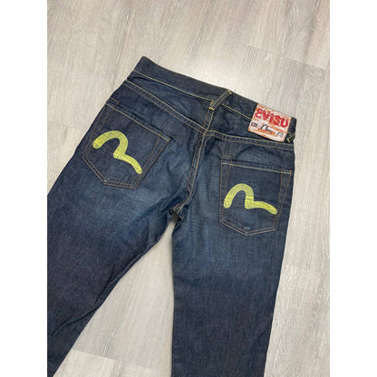 Evisu jeans EU ED vintage navy raw denim yellow seagulls