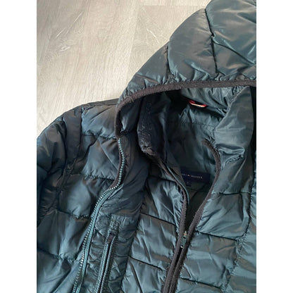 Tommy Hilfiger green puffer jacket small logo flag